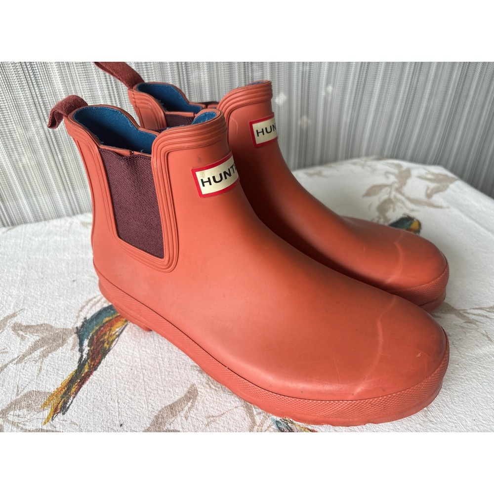 Hunter Original Chelsea Matte Orange Waterproof Rain Boots Women Ankle Rubber